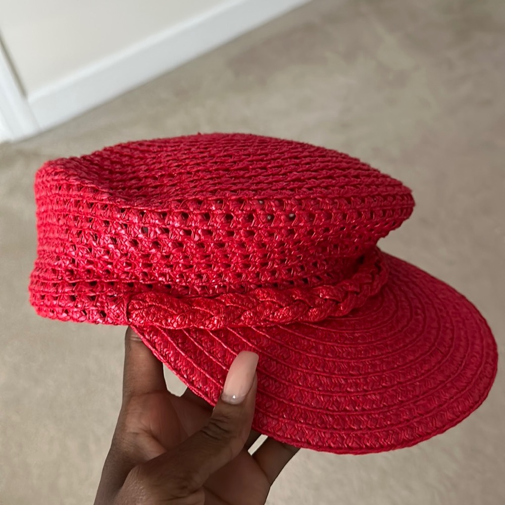 Red Straw Newsboy Hat